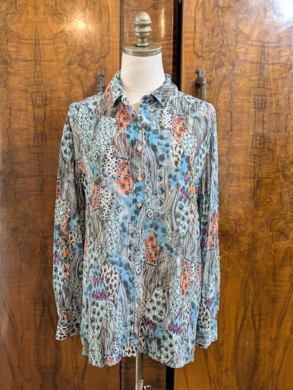 Tianello By Steve Barraza Silk Blouse M Multicolor Abstract Scenic Luxury